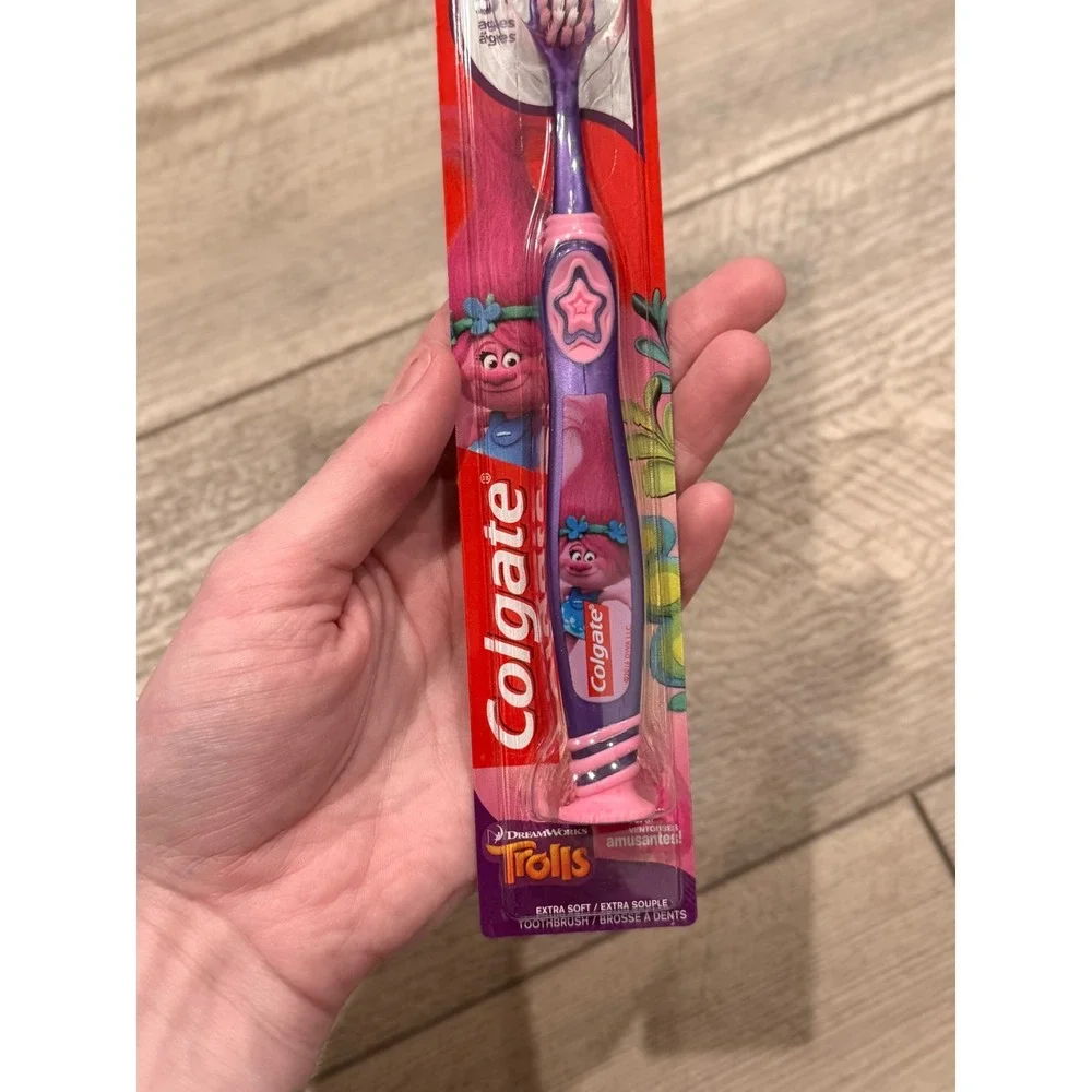 Colgate Kids Trolls Extra Soft Toothbrush Purple Poppy Ages 5+ Suction Cup Base